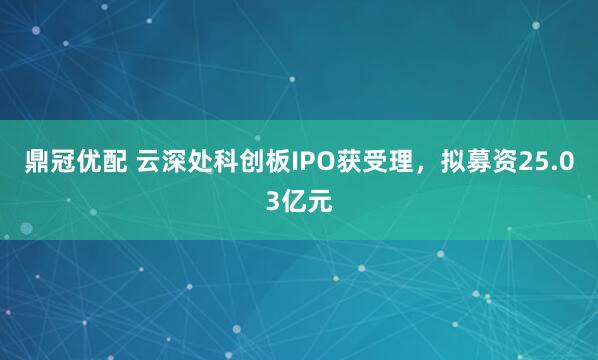 鼎冠优配 云深处科创板IPO获受理，拟募资25.03亿元
