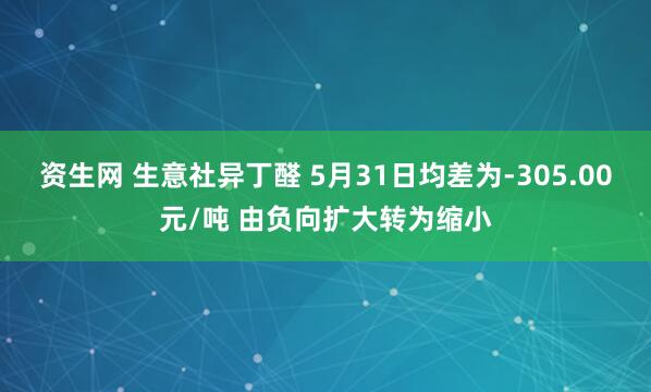 资生网 生意社异丁醛 5月31日均差为-305.00元/吨 由负向扩大转为缩小